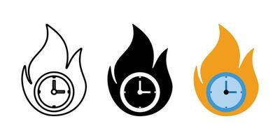 fire clock icon set, deadline symbol. modern design isolated on white background vector