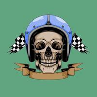 Skull with Racing Helmet and Checkered Flags vector