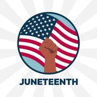 A Fist is Holding a Flag with the Word Juneteenth Written Below It vector