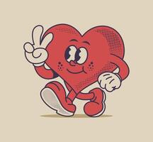 cute retro heart cartoon character in groovy style. colorful, fun, and playful design perfect for stickers, prints. vector