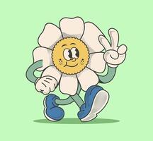 retro flower cartoon character with a cute face and groovy 70s style. fun, playful, and perfect for stickers, prints vector