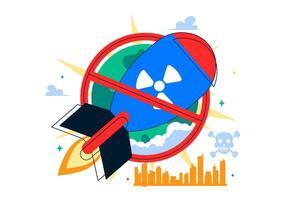 Anti-Nuclear Weapons Day Art with Explosion Scene in Flat Cartoon Background vector