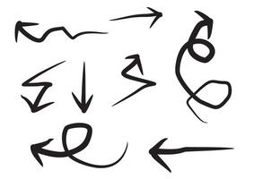 Set of expressive hand drawn arrows in various styles, perfect for adding emphasis, direction, or a quirky touch to designs. Ideal for presentations and creative layouts vector