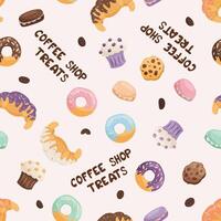 Seamless pattern with coffee shop sweets and pastries vector