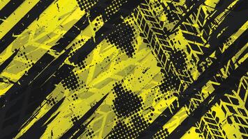 Grunge Halftone Tire Tracks on Caution Striped Background vector