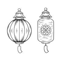 Chinese lanterns. illustration in black and white colors isolated on a white background vector