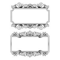 Set of vintage frames with decorative elements. Black and white illustration vector