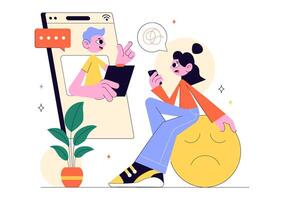 Online Therapist on Screen Illustration Featuring Virtual Mental Health Support Session vector