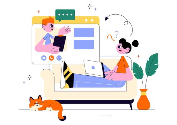 Mental Health Online Consultation Illustration with Therapist on Call in Flat Cartoon Style