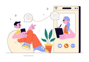 Teletherapy Illustration with Smartphone Showing Counseling Session in Flat Cartoon Design vector