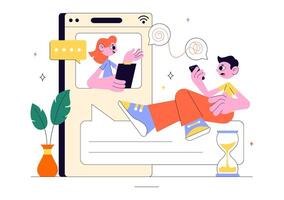 Flat Style Illustration of Online Psychological Counseling Using Smartphone Communication vector