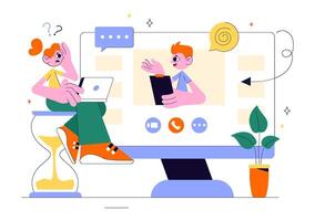 Mental Health Support Illustration Featuring Therapist on Call in Flat Background Style vector