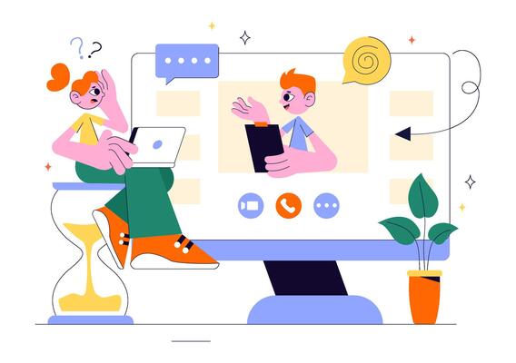 Mental Health Support Illustration Featuring Therapist on Call in Flat Background Style