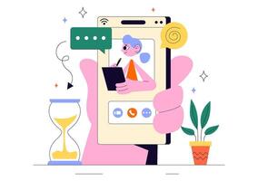 Telehealth Psychology Consultation via Call on Smartphone Illustration in Flat Cartoon Style vector