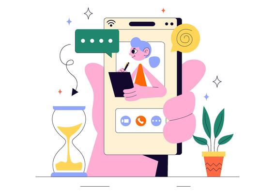 Telehealth Psychology Consultation via Call on Smartphone Illustration in Flat Cartoon Style