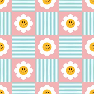 seamless pattern with sunflower with blue and pink background