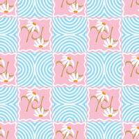 seamless pattern with white flower with blue and pink background vector