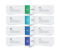 4 data infographic rectangle tab label index template. Illustration business abstract background. vector