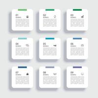 9 data infographics square tab label index template. Illustration business abstract background. vector