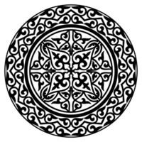 Black ethnic patterned plate. Kazakh ornament. Element of the national pattern of the ancient nomads. For decoration of clothes, yurts, medallion, ceramics vector