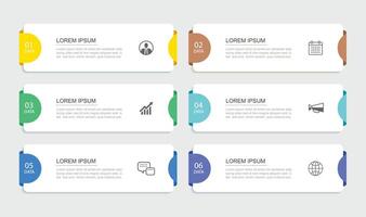6 data infographics rectangle index template. Illustration business abstract background. vector