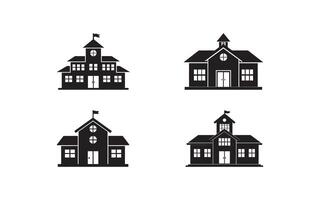 Set of black silhouettes depicting classic school buildings, showcasing details like roofs, windows, and entrances on a plain white backdrop. Useful for educational materials vector