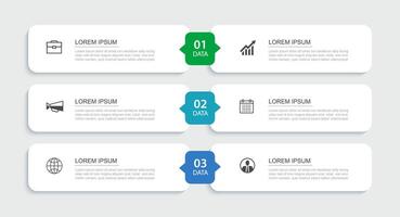 3 data infographics rectangle tab index template. Illustration business abstract background. vector