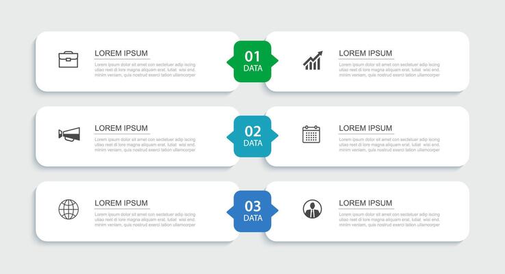 3 data infographics rectangle tab index template. Illustration business abstract background.
