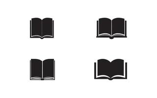 Silhouettes of open book icons in black, ideal for educational, literary, or minimalist designs. Clean icon for logos, presentations, showcasing the theme of knowledge and reading. vector