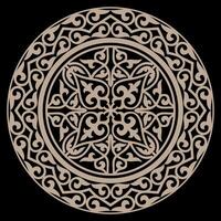 Golden ethnic patterned plate. Gold Kazakh ornament. Element of the national pattern of the ancient nomads. For decoration of clothes, yurts, medallion, ceramics vector