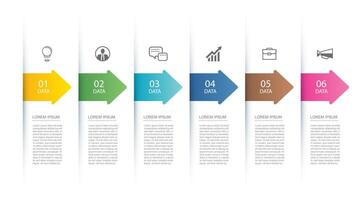 6 data infographics tab index with arrow layout template. Illustration business abstract background. vector
