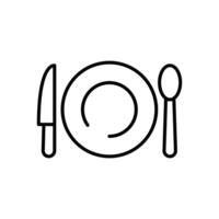 Dining Icon with Plate Knife and Spoon Outline Style Thin Line Symbol for Food and Restaurant Concept vector