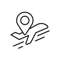 Flight Location Icon with Airplane and Map Pin Outline Style Thin Line Travel Navigation Symbol vector