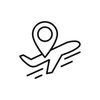 Navigation Pin with Flying Airplane Icon Thin Line Outline Style for Travel and Flight Path vector