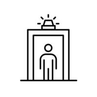 Outline Icon of Individual Passing Through Security Scanner with Alert Light Thin Line vector