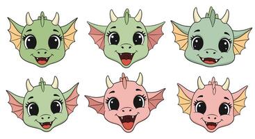 Cartoon dragon heads with different expressions vector