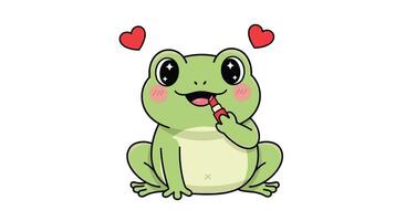 A cartoon frog with hearts on its face vector
