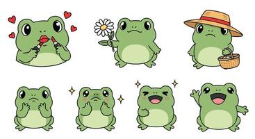 A set of cartoon frogs with different expressions vector