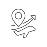 Flight Direction with Map Pin Icon Thin Line Outline Editable Stroke Symbol for Travel vector