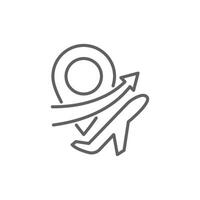Airplane with Arrow and Location Pin Icon Outline Editable Stroke Thin Line Travel Symbol vector