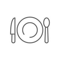 Dining Icon with Plate Knife and Spoon Outline Style Thin Line Editable Stroke Symbol for Food and Restaurant Concept vector