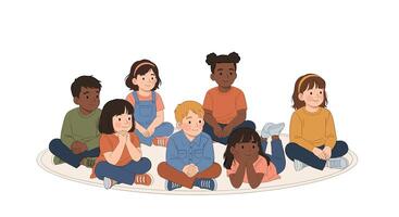 Children sitting on a circle, with one child sitting on the floor vector