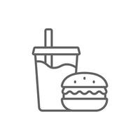 Outline Icon of Hamburger and Soda Thin Line Editable Stroke Symbol for Restaurant Menu or Delivery Service vector