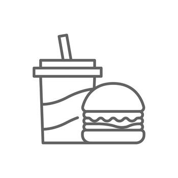 Fast Food Combo Icon Thin Line Editable Stroke Outline Style with Burger and Beverage for Cafe or Snack Bar vector