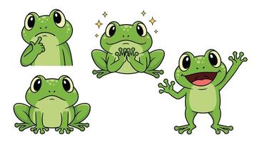 A cartoon frog with different expressions vector
