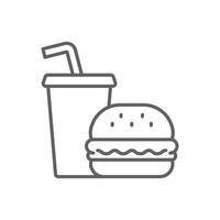 Burger and Drink Icon Outline Style Thin Line Editable Stroke Symbol for Fast Food Restaurant or Takeaway Menu vector