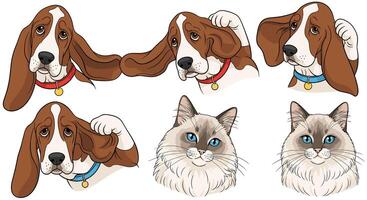 A cartoon dog and cat with their ears covered vector