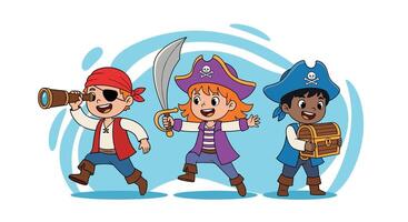 Cartoon pirates with pirate hats and swords vector
