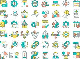 Workflow management line color icons set. Business planning, strategy. Statistical metrics, efficiency. illustrations. Simple flat colorful symbols collection. Editable stroke vector