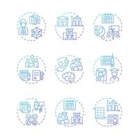 Student information systems blue gradient concept icons. Grades management. Teaching, coaching. Icon pack. Round shape illustrations for article, infographic. Abstract idea vector